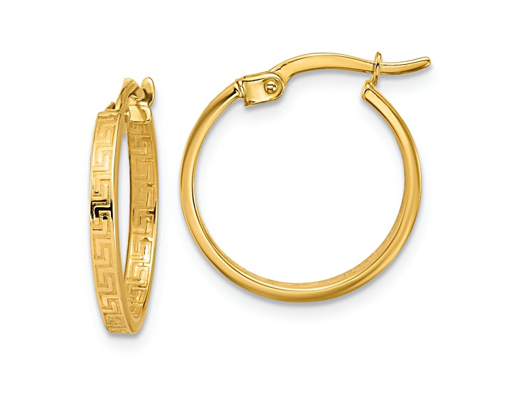 14k Yellow Gold 11/16 inch Polished Greek Key Round Hoop Earrings