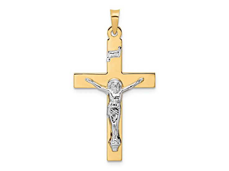 14K Two-tone Gold Polished Solid INRI Crucifix Pendant