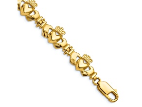 14k Yellow Gold Polished Claddagh Link Bracelet