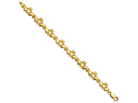 14k Yellow Gold Polished Claddagh Link Bracelet