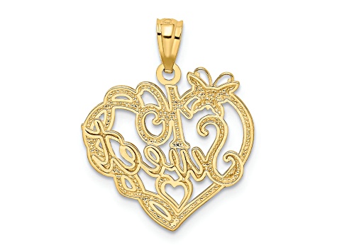 Two Heart Pendant high quality 14K Two Tone Gold Diamond Cut