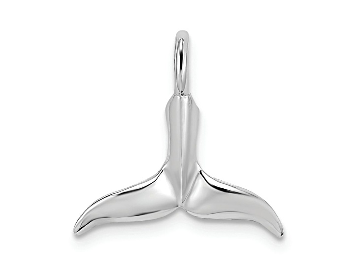 Rhodium Over 14k White Gold 3D Polished Whale Tail Chain Slide Pendant
