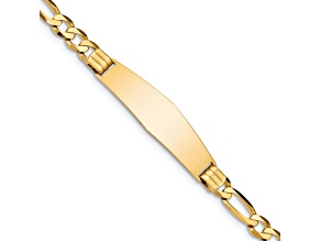 14k Yellow Gold Figaro Link Soft Diamond Shape ID Bracelet
