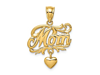 Picture of 14k Yellow Gold Mom with Dangling Heart pendant