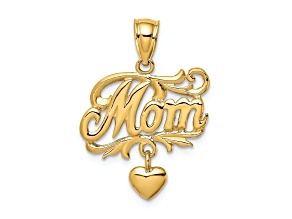 14k Yellow Gold Mom with Dangling Heart pendant