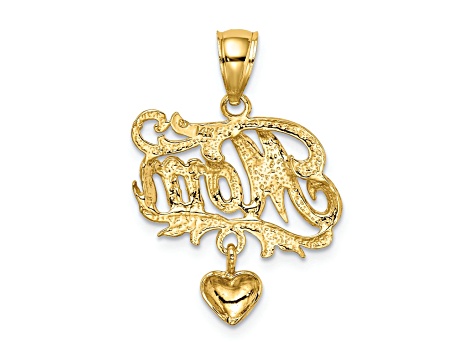 14k Yellow Gold Mom with Dangling Heart pendant