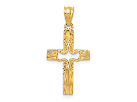 14K Yellow Gold Dove Cross Pendant