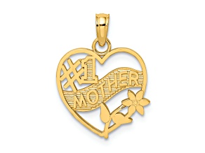 14k Yellow Gold Textured #1 Mother in Heart Frame Charm
