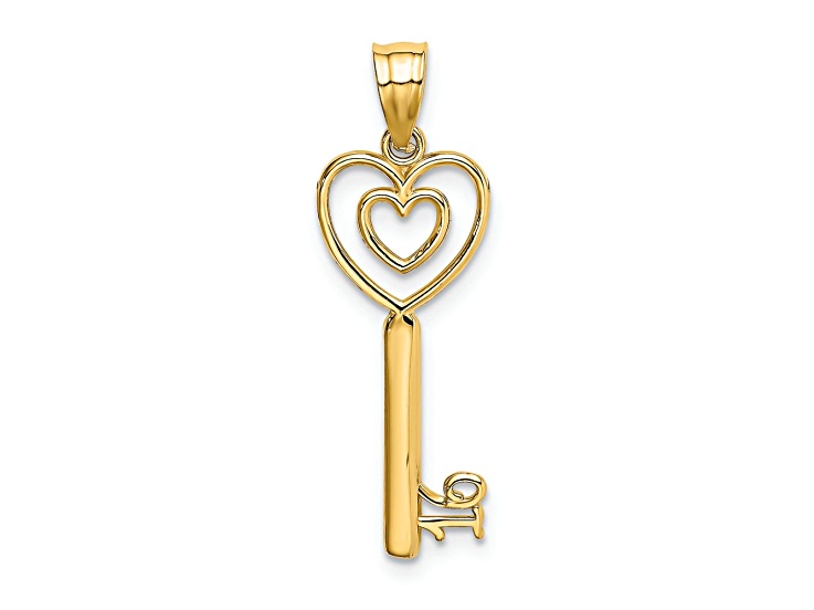 14k Yellow Gold Key with Heart Sweet 16 Pendant