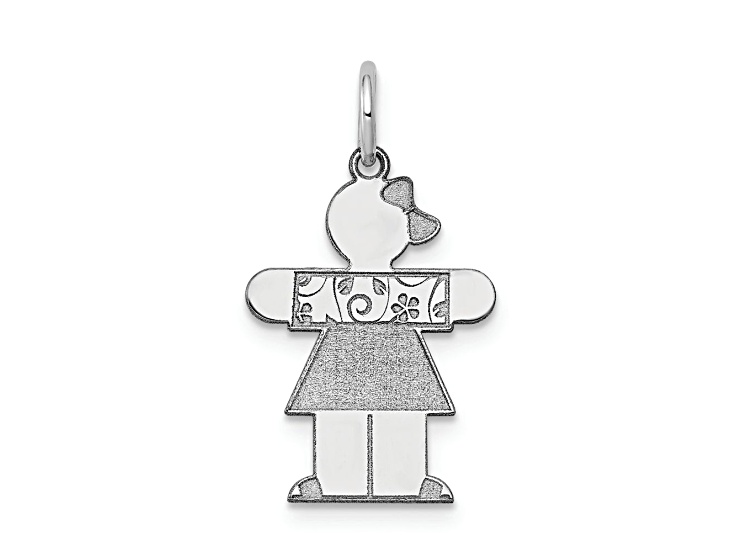 Rhodium Over 14k White Gold Satin Girl with Bow on Left Hugs Charm