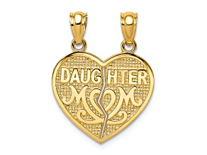 14K Yellow Gold Satin and Polished DAUGHTER-MOM Break Apart Heart Pendant