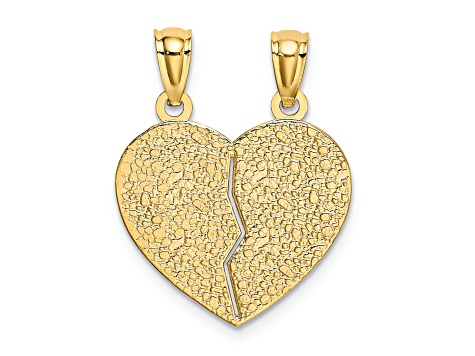 14K Yellow Gold Satin and Polished DAUGHTER-MOM Break Apart Heart Pendant