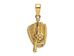 14k Yellow Gold 3D Polished Textured Baseball Glove, Bat and Ball Charm