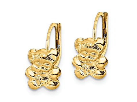 14K Yellow Gold Polished Teddy Bear Leverback Earrings