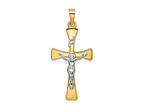 14k Yellow Gold and 14k White Gold Polished INRI Crucifix Cross Pendant