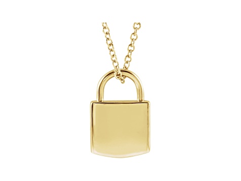 14K Yellow Gold Engravable Lock Pendant With Chain