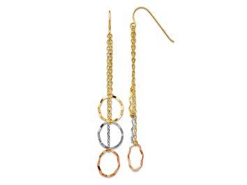 Picture of 14k Yellow Gold, 14k White Gold and 14k Rose Gold Textured Faceted Circle Dangle Earrings