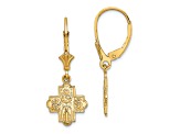 14k Yellow Gold Textured Small 4-Way Medal Cross Dangle Earrings