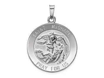 Picture of Rhodium Over 14k White Gold Textured Saint Michael Medal Pendant