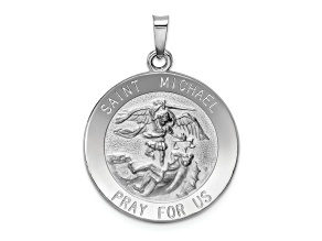 Rhodium Over 14k White Gold Textured Saint Michael Medal Pendant
