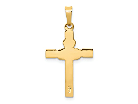 14K Yellow Gold with White Rhodium Polished Claddagh Cross Pendant