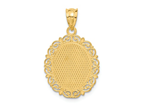 14k Yellow Gold Solid Satin, Polished and Textured Leo Zodiac Oval Pendant