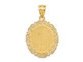 14k Yellow Gold Solid Satin, Polished and Textured Leo Zodiac Oval Pendant