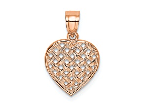14k Rose Gold Polished Cut-Out and Textured Woven Heart Charm