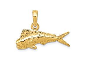 14k Yellow Gold Textured Mahi Mahi Fish Pendant