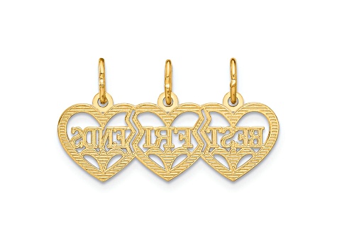 14k Yellow Gold Triple Heart Diamond-Cut Best Friends Break-Apart Pendant