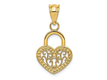 Picture of 14K Yellow Gold Polished Filigree Heart Lock Charm