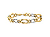14k Two-tone Gold 8mm Polished and Textured Fancy Oval Curb Link Bracelet