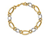 14k Two-tone Gold 8mm Polished and Textured Fancy Oval Curb Link Bracelet