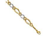 14k Two-tone Gold 8mm Polished and Textured Fancy Oval Curb Link Bracelet