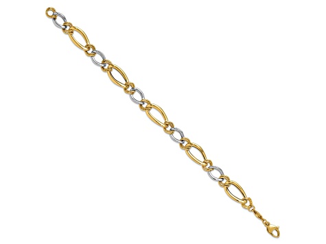 14k Two-tone Gold 8mm Polished and Textured Fancy Oval Curb Link Bracelet