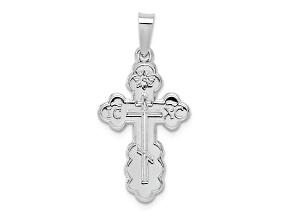 Rhodium Over 14K White Gold Polished Eastern Orthodox Solid Cross Pendant