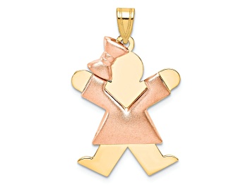 Picture of 14k Yellow Gold and 14k White Gold Satin Puffed Girl with Bow on Left Charm