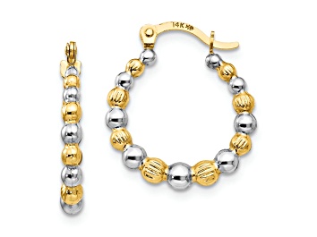 Picture of 14K Yellow Gold with Rhodium Beaded Hoop Earrings