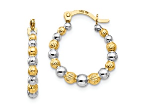 14K Yellow Gold with Rhodium Beaded Hoop Earrings