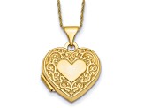 10k Polished Fancy Scroll Design 15mm Heart Locket Necklace.