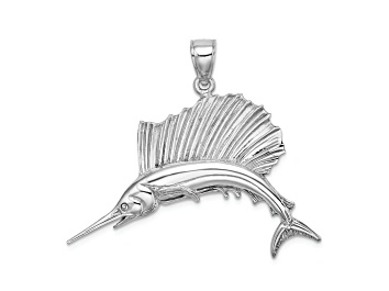 Picture of Rhodium Over 14k White Gold Polished and Textured Sailfish Pendant