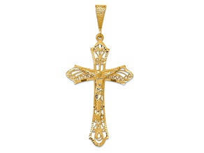 14k Yellow Gold Satin and Diamond-Cut Crucifix Pendant