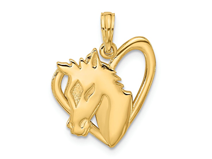 14k Yellow Gold Polished Heart with Horse Pendant