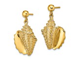 14k Yellow Gold Textured Conch Shell Dangle Earrings