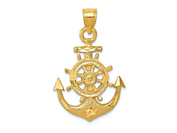 Picture of 14k Yellow Gold Satin and Diamond-Cut Anchor Pendant