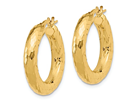 14k Yellow Gold Polished and Diamond-Cut 15/16" Hoop Earrings