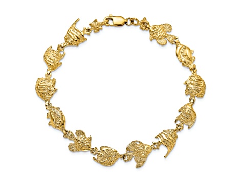 14k Yellow Gold Textured Fish Bracelet