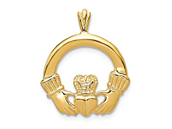 Picture of 14k Yellow Gold Textured Claddagh Pendant