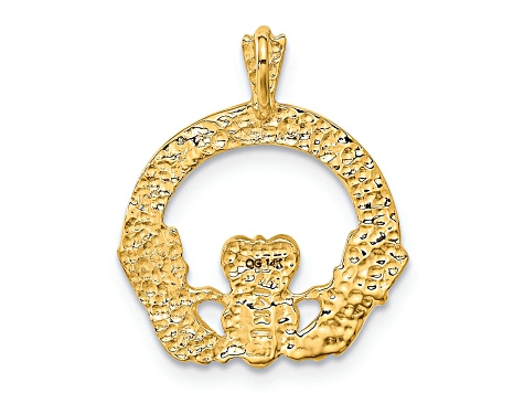 14k Yellow Gold Textured Claddagh Pendant