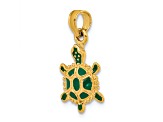 14k Yellow Gold 3D Green Enamel Land Turtle Pendant
